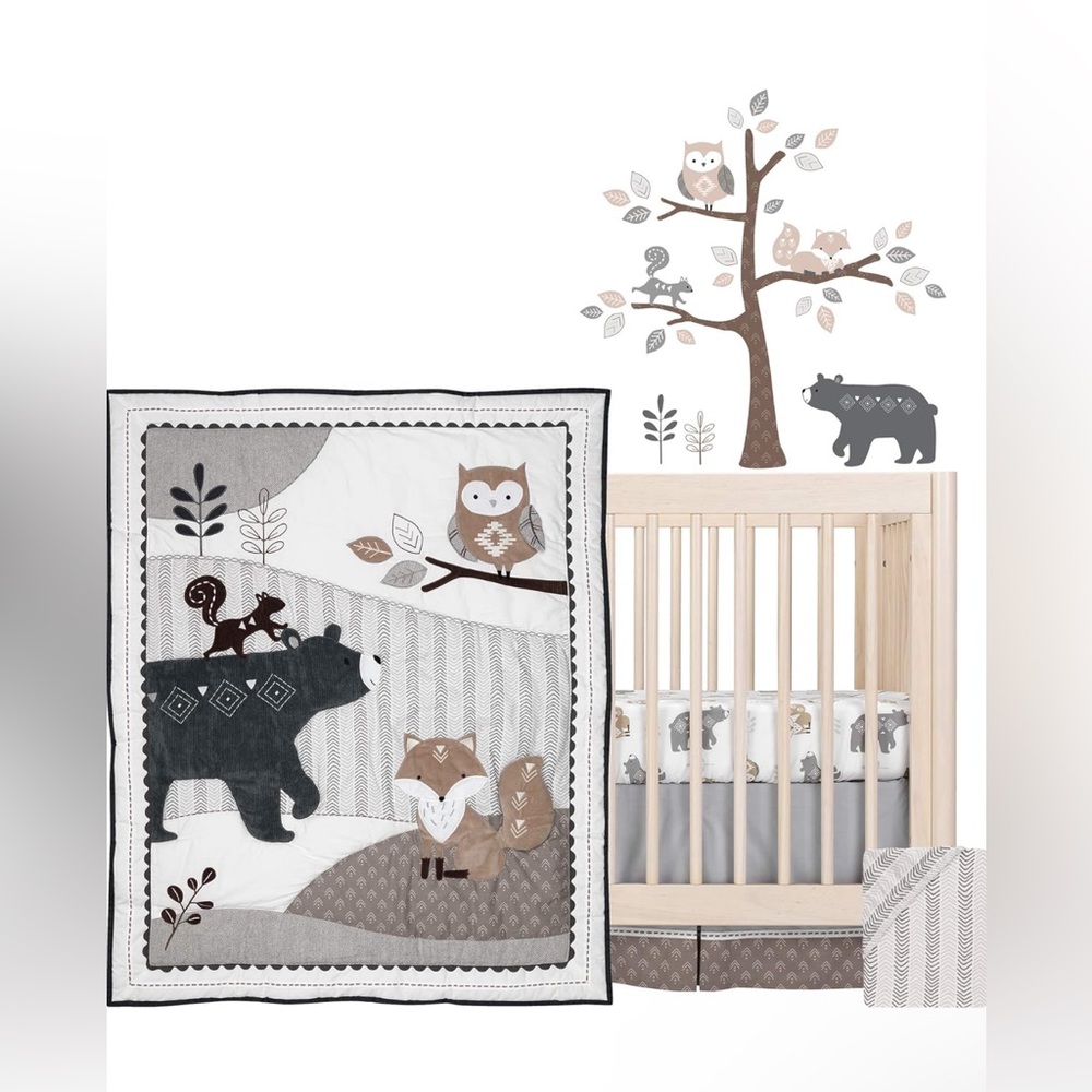 Woodland Forest Animal Nursery 5-Piece Baby Crib Bedding Set - Gray